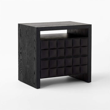 Apollo 2-Drawer Black Leather and Wood Nightstand