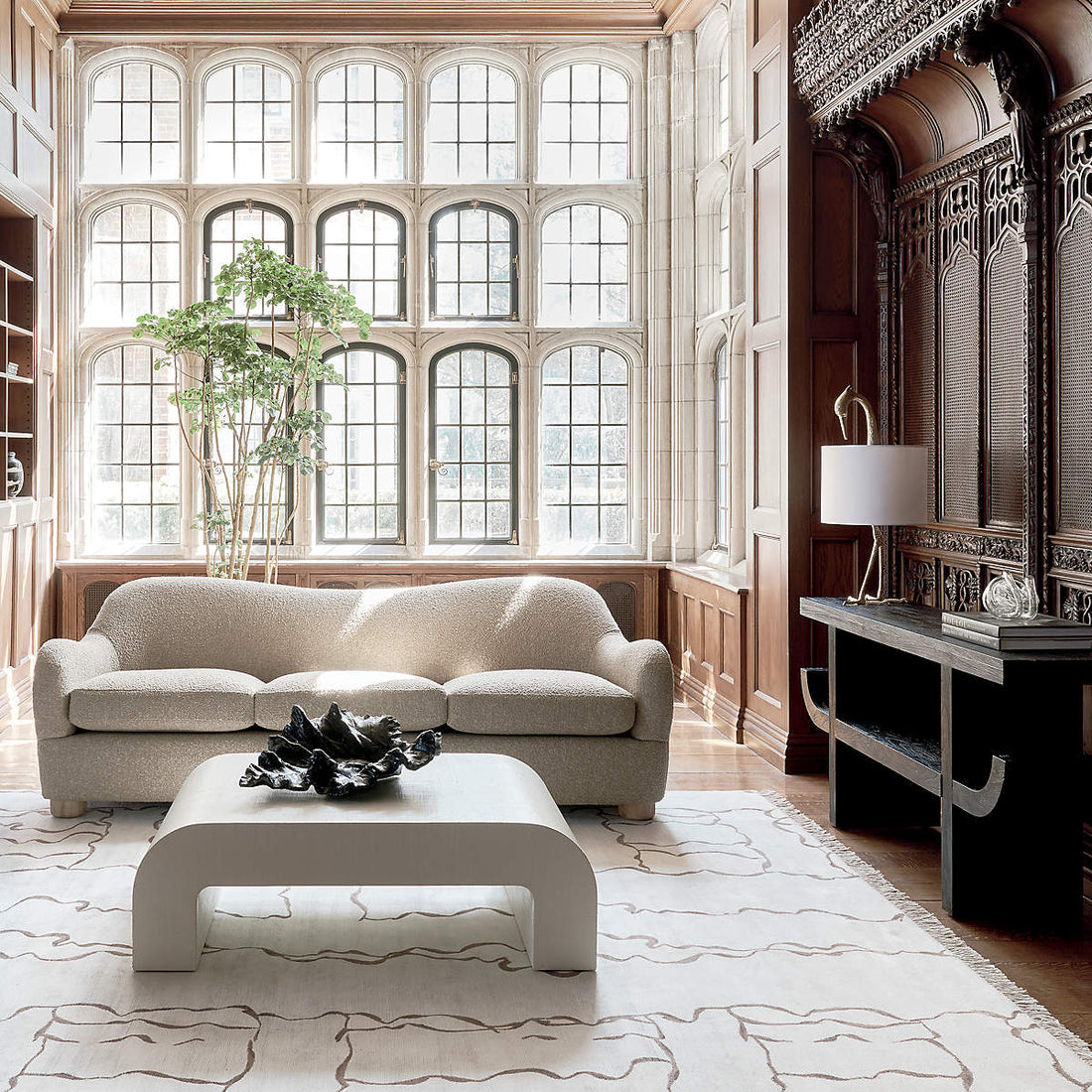 BacioCream Boucle Sofa with Bleached Oak Legs by Ross Cassidy