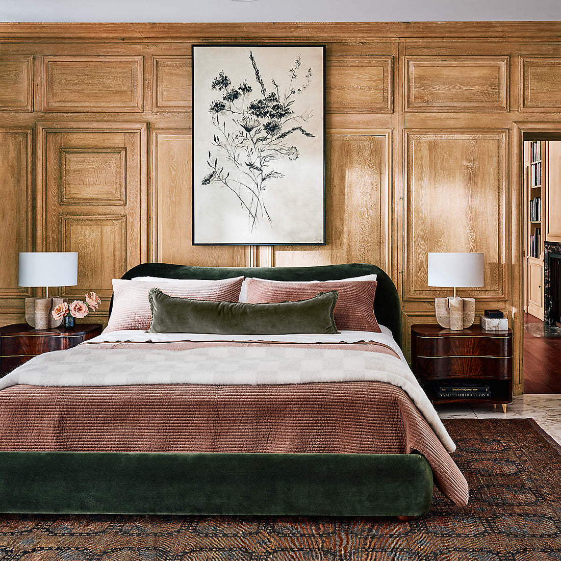 Diana Olive Green Velvet Queen Bed