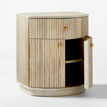 Cameo Curved Whitewashed Wood Nightstand With Drawer