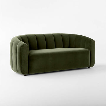 Channeled Green Velvet Loveseat