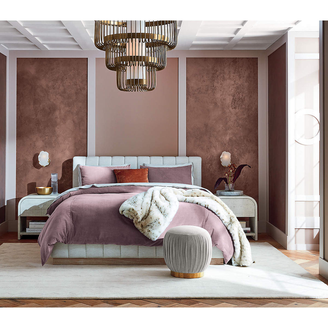 Forte Channeled White Performance Fabric Queen Bed