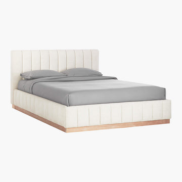 Forte Channeled White Performance Fabric Queen Bed