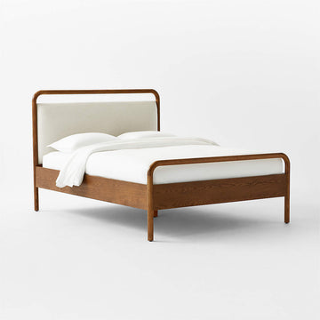 Kamari Oak Wood and Ivory Upholstered Queen Bed