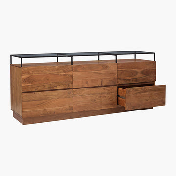 Lawson Low 6-Drawer Wood Dresser with Glass Top