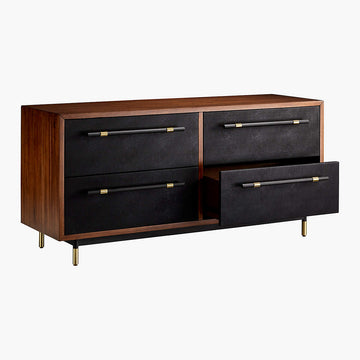 Oberlin 4-Drawer Black Leather and Wood Dresser