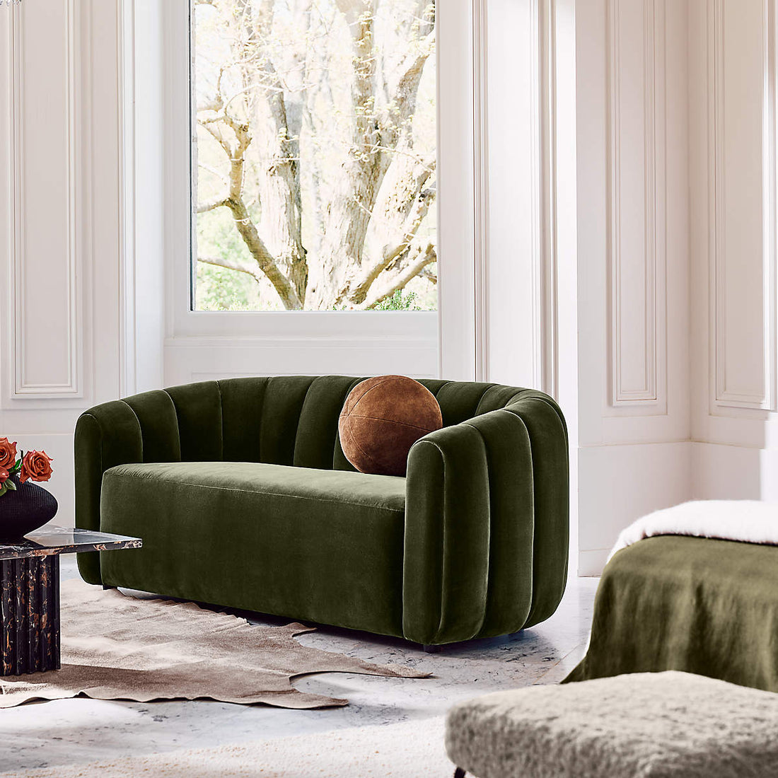 Channeled Green Velvet Loveseat