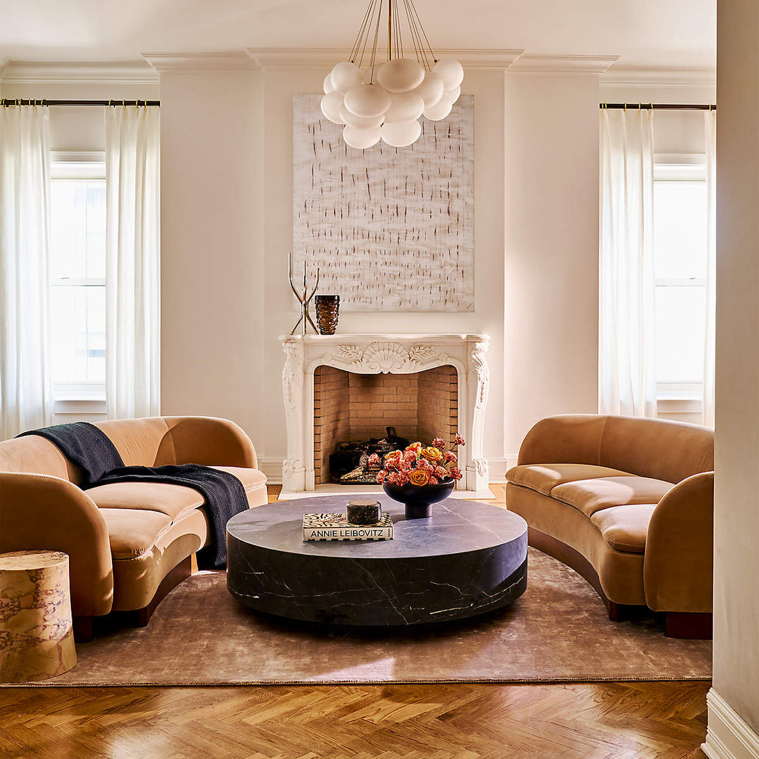 Muir Camel Velvet Curved Sofa By Lawson-fenning