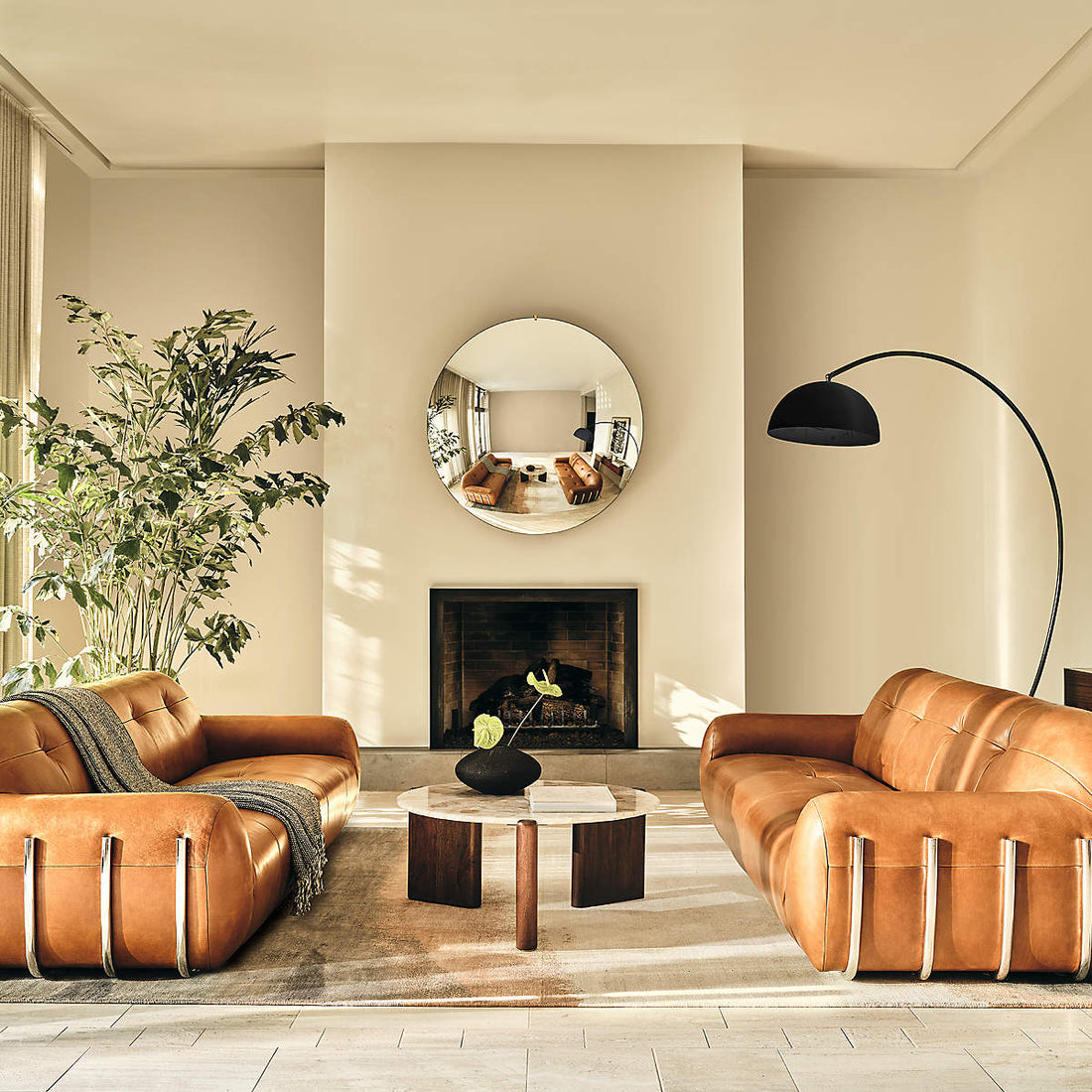 Brace Saddle Leather Tufted Sofa