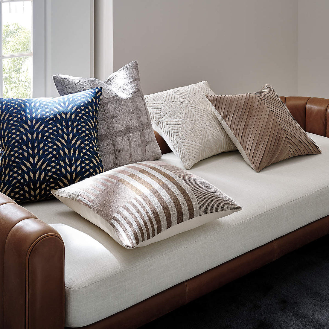 Lazar Brown Leather and Beige Performance Fabric Daybed
