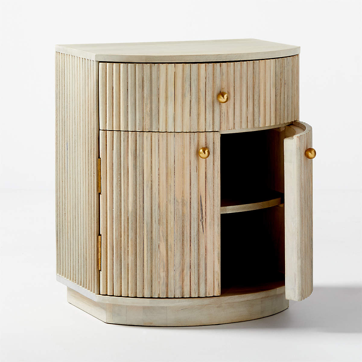 Cameo Curved Whitewashed Wood Nightstand With Drawer
