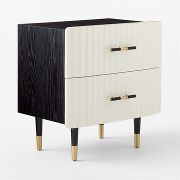 Crimped 2-Drawer Black and White Oak Wood Nightstand