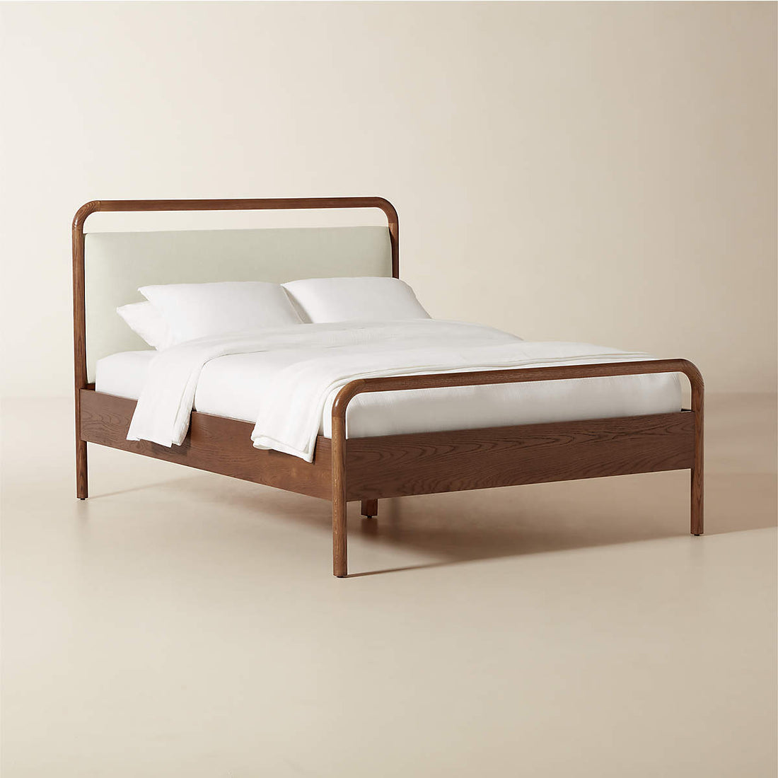 Kamari Oak Wood and Ivory Upholstered Queen Bed