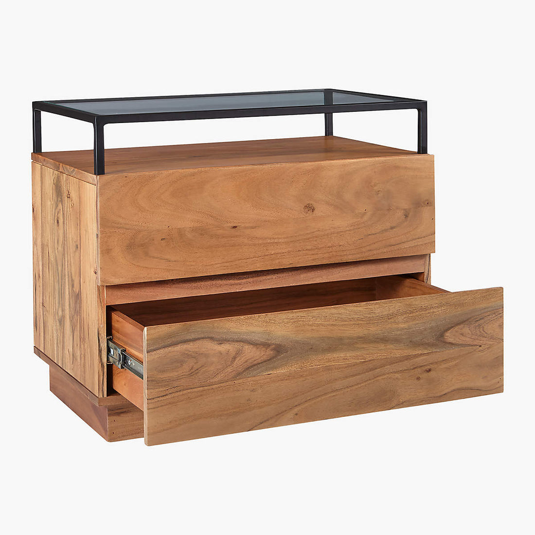 Lawson 2-Drawer Wood Nightstand with Glass Top