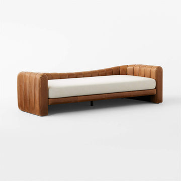 Lazar Brown Leather and Beige Performance Fabric Daybed