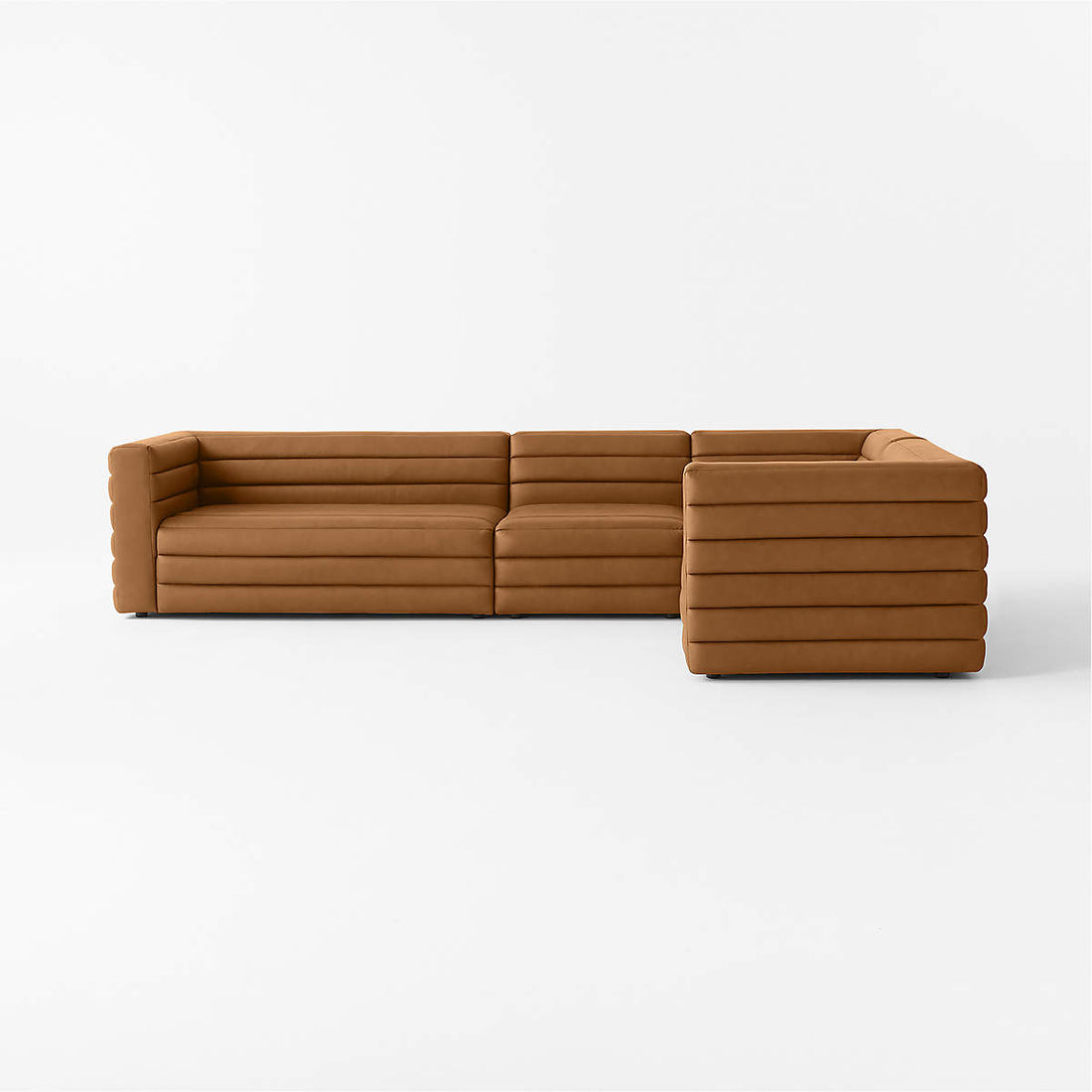 Strato 4-Piece L-Shaped Channeled Brown Leather Sectional Sofa