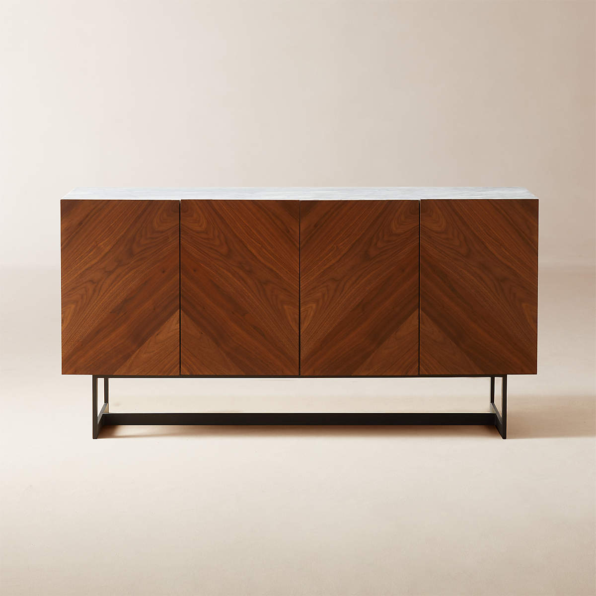 Suspend 57" Walnut Wood Media Console With White Marble Top