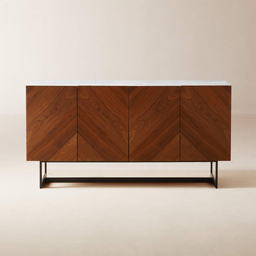Suspend 57" Walnut Wood Media Console With White Marble Top